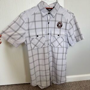 Men’s Small Lightweight Harley Davidson White Plaid Button Down Riding Shirt